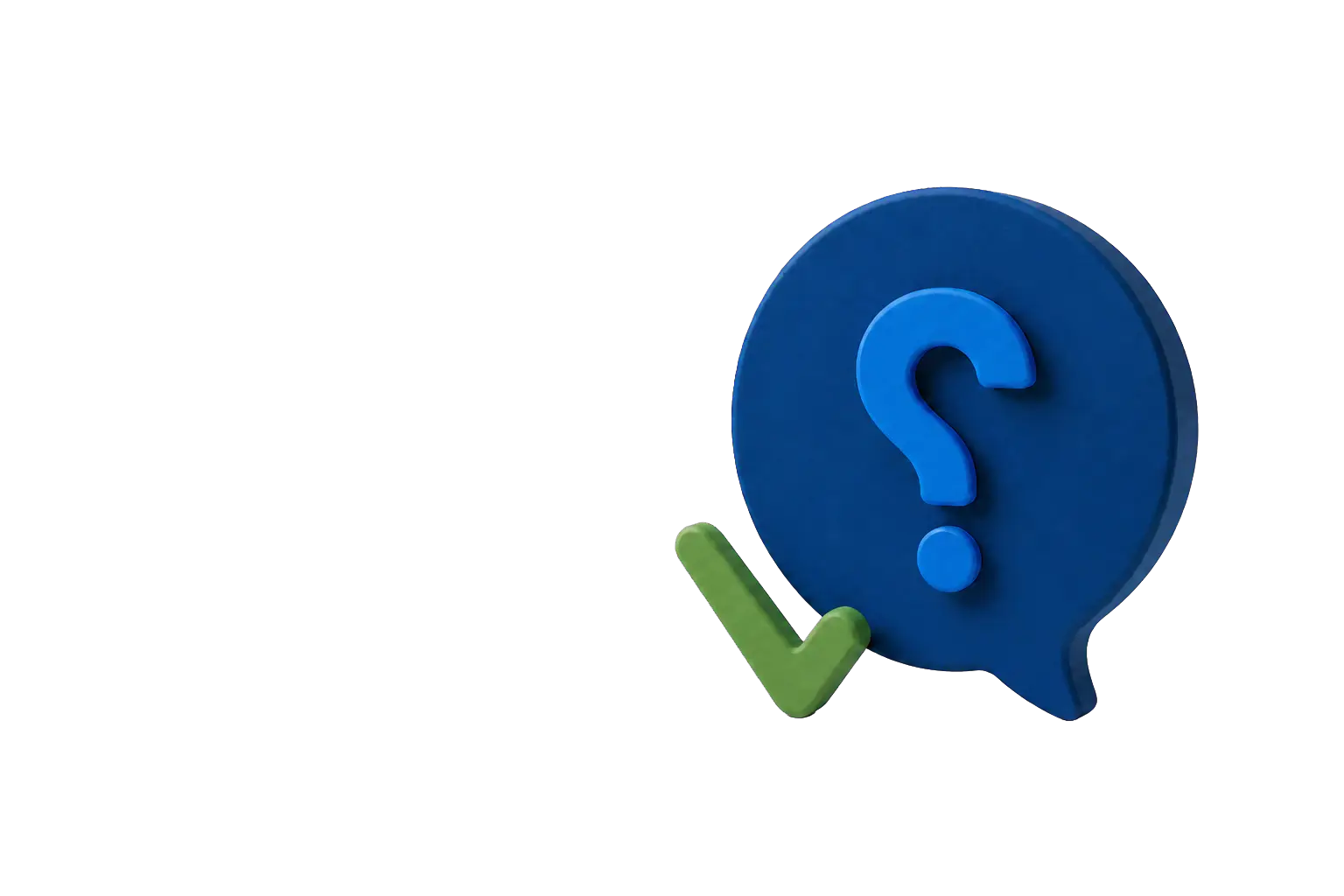 Ilustración de una burbuja de diálogo con un signo de interrogación y una palomita verde